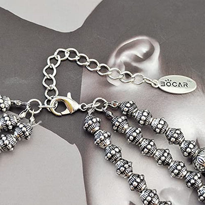Bocar 3 Layer Chunky Statement Beaded Necklace and Earrings Set, Fashion Multi Layer Women Collar Necklace Jewelry Set - color: Lavender Gray