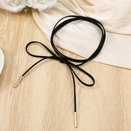 Black Choker Necklace Gothic Bow knot Choker for Women Velvet Long Wrap Rope Collar Tie Neck Chain with Gold Tube Ribbon Suede Jewelry for Party Prom