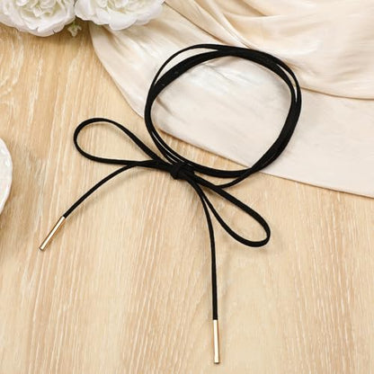 Black Choker Necklace Gothic Bow knot Choker for Women Velvet Long Wrap Rope Collar Tie Neck Chain with Gold Tube Ribbon Suede Jewelry for Party Prom