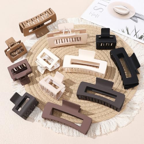 Square Hair Claw Clips,Big and Small Non-slip Square Matte Hair Claw Clips,12 Pcs - color: 6 Neutral