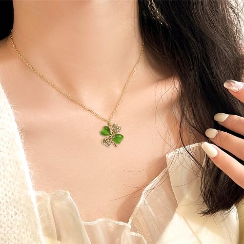 Jean Beau Dainty Pendant Necklaces for Women, Cute Chain Necklace Jewelry Gift - color: Green CZ Clover