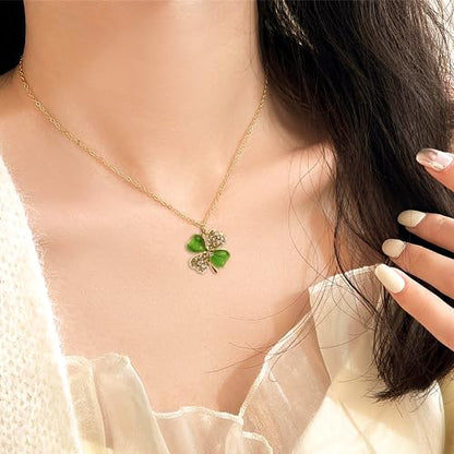 Jean Beau Dainty Pendant Necklaces for Women, Cute Chain Necklace Jewelry Gift - color: Green CZ Clover