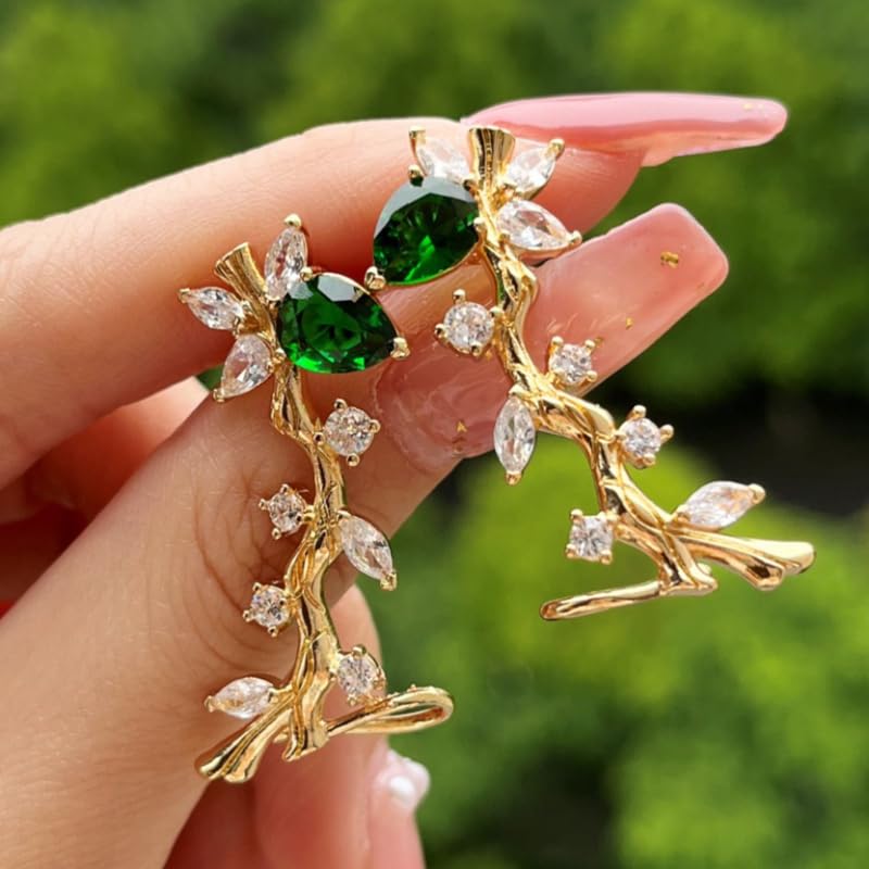 Exquisite Zirconia Tree Branch Climber Studs for Women Party Banquet Fashion Earrings Jewelry - color: gold