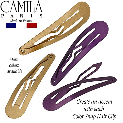 Camila Paris CP1330E French Hair Barrettes Clips, Snap Hair Slides Clic Clac for Women, Styling Girls Side Slide-in Metal Snap Pin Hair Accessories for Women. Strong Hold, No Slip Grip, Made in France - color: 4PK Metal Purple/Gold 2"