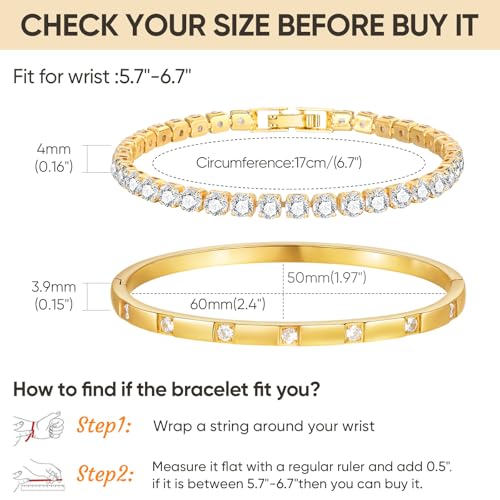 Stackable Gold Bracelets for Women - 2Pcs 18K Gold Plated Cubic Zirconia Bangle Bracelet Friendship Tennis Bracelet Stack Jewelry,Party Christmas Birthday Gift for Girlfriend Sister Wife Daughter - style: Gold Set_3