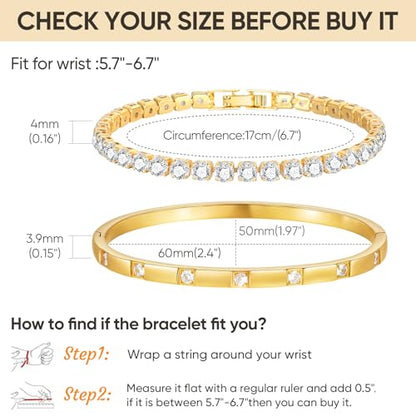Stackable Gold Bracelets for Women - 2Pcs 18K Gold Plated Cubic Zirconia Bangle Bracelet Friendship Tennis Bracelet Stack Jewelry,Party Christmas Birthday Gift for Girlfriend Sister Wife Daughter - style: Gold Set_3