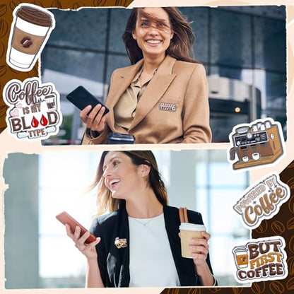 Liliaafar 24 Pcs Coffee Pins Cute Label Brooch Enamel Pins for Barista and Coffee Lovers Gifts Clothing Decorate