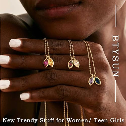 2026 Graduation Gifts Birthstone Necklace for Women Dainty Gold Necklace with 2 Birthstone Birthday Gift for Her Teen Girl Gift Trendy Stuff for Her Mom Daughter Girlfriend Friend Christmas Stocking Stuffers - color: 01-08 Jan & Aug, style: Leaf