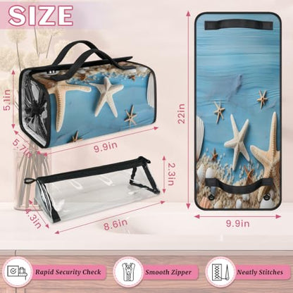 Blue Ocean Starfish Seashell Hanging Roll Up Cosmetic Bag with 4 Removable Storage Bags Waterproof Foldable Toiletry Kit for Women - color: Multicolor 4