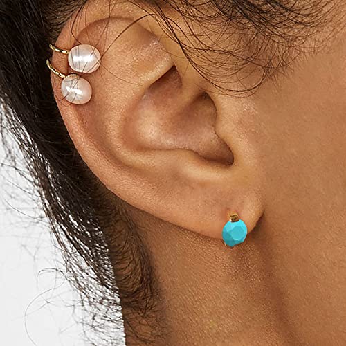 Tiny Huggie hoop Earrings for Women | 14k Gold Plated, Mini Round Cubic Zirconia, Small Simulated Diamond Huggies, Hypoallergenic Jewelry Gifts - color: Turquoise
