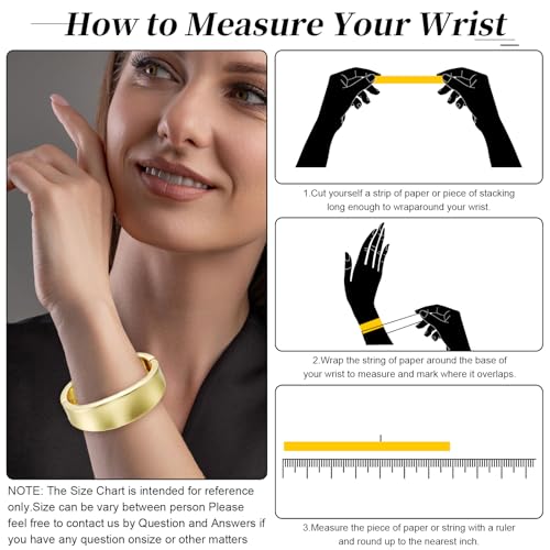 Chunky Gold Bangle Bracelets for Women, 14K Gold Plated Wide Cuff Bracelet | Stackable Open Cuff Bangles, Trendy Statement Jewelry Gift for Women - color: Gold-1