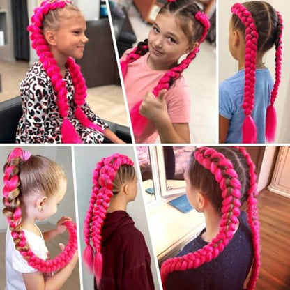 Ponytail Extension 2 Pc Rose Red Braid Ponytail Extension with Elastic Tie | Rave Hair Extensions Straight Wrap Around Hair Extensions Ponytail, 26 Inch Natural Soft Synthetic Hair Piece for Women - color: Rose Red#, size: 26 Inch（Pack of 2）