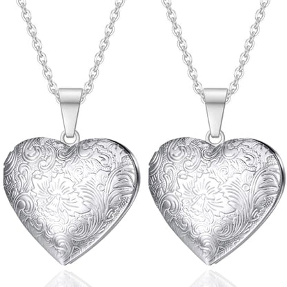 2 Pcs Locket Necklace that Holds Pictures Stainless Steel Locket Pendant Necklace Image Chain Necklaces for Women - color: Love Heart 2