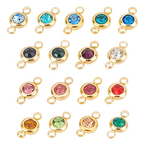 UNICRAFTALE 304 Stainless Steel Golden Rhinestone Connector Charm Flat Round Links Charms Double Loop Ring Charm Necklace Bracket Charms for Jewellery Making - color: 17 Colors