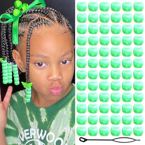 NAISKA 90Pcs St. Patrick’s Day Green Hair Beads for Braids Round Small Beads for Hair Cute Hair Beads for Kids Girls Mini Pony Beads Acrylic Dreadlock Beads Loc Beads Braid Accessories Christmas - color: Green