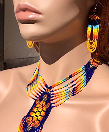Handmade Beaded Indian Necklace,Inspired by Native American Style Long Necklace Earrings Set,One of a Kind beaded Necklace for Women,Perfect for Occasions, Gifts - color: Multicolor Turtle