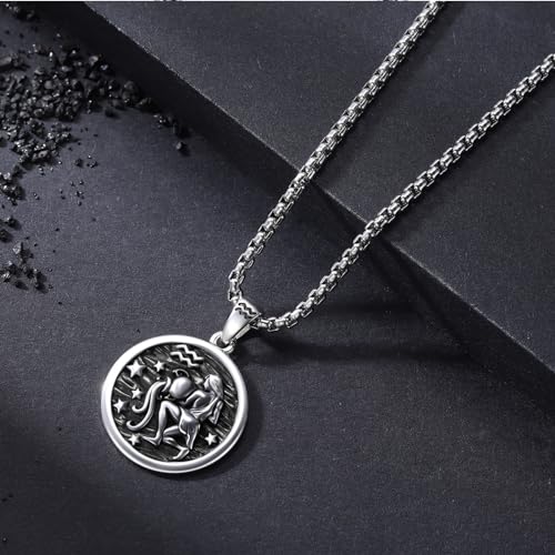 925 Sterling Silver Zodiac Constellation Necklaces for Men Women | Retro,Daily,Birthday, Graduation,Horoscope,Zodiac Sign,Hypoallergenic,with Jewelry Box - style: 1- Aquarius (A-Retro Jan.20-Feb.18)