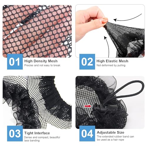 KESAPLAN 6PCS Bun Hair Nets Set Reusable Elastic Mesh Bun Cover for Ballerina Dancer Bank Clerk Nurse Hair Fixing Black Stretch Lace Hair Accessories Headwear for Women Girls Mixed Style (Medium)