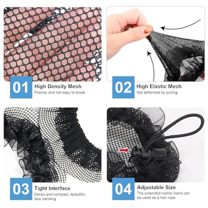 KESAPLAN 6PCS Bun Hair Nets Set Reusable Elastic Mesh Bun Cover for Ballerina Dancer Bank Clerk Nurse Hair Fixing Black Stretch Lace Hair Accessories Headwear for Women Girls Mixed Style (Medium)