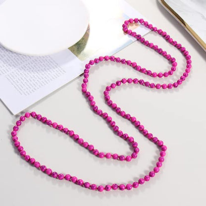 Firstmeet Fashion Beads Rope Knot Long Beaded Necklace Versatile 60" Strand Costume Jewelry for Women - color: Magenta