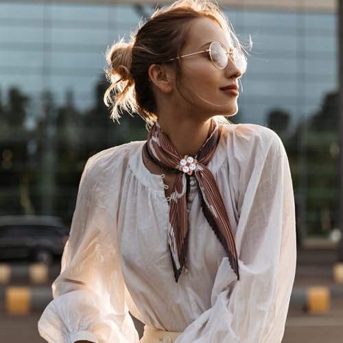 PATIKIL Scarf Rings for Women, Pearl Flower Scarf Ring Buckle and Slides for Women Metal T-shirt Ties Clip for Dress Coat - color: Silver