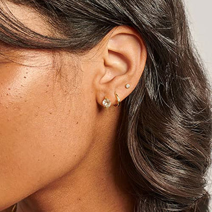 Tiny Huggie hoop Earrings for Women | 14k Gold Plated, Mini Round Cubic Zirconia, Small Simulated Diamond Huggies, Hypoallergenic Jewelry Gifts - color: Clear