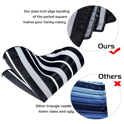 5PCS Mens Silk Tie, Pocket Square, Cufflinks, Drilled Tie Ring and Lapel Pin Set for Wedding Groom Party - color: Black White Tie Set -242