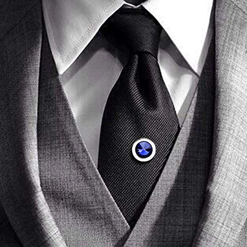 HAWSON Mens Tie Tack with Chain Round Crystal Wedding Business Accessories - color: Silver + Shapprie