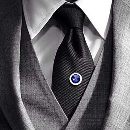 HAWSON Mens Tie Tack with Chain Round Crystal Wedding Business Accessories - color: Silver + Shapprie