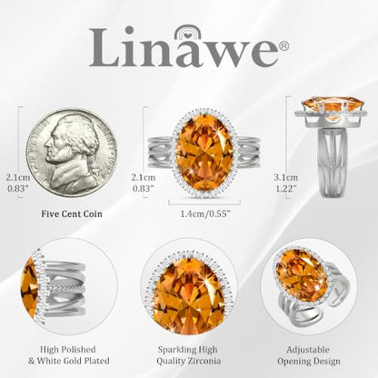 Linawe Costume Jewelry Adjustable Cocktail Ring for Women | Copper, Rhinestone, Cubic Zirconia, Oval, Fake Diamond, Crystal, Stone, Birthstone, Gemstone, Big, Chunky, Statement - color: White Orange