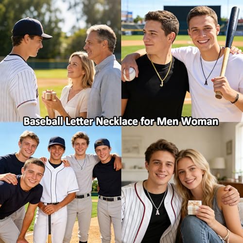 AIAINAGI Baseball Initial A-Z Letter Necklace - Men's Baseball Charm Pendant in Stainless Steel Silver Chain, 22inch Personalized Gift - style: D Letter