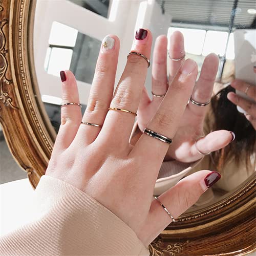 Women's Stainless Steel 1MM Thin Plain Midi Stacking Ring Band Comfort Fit, Size 3 to 10 - color: 1mm Flat - Black