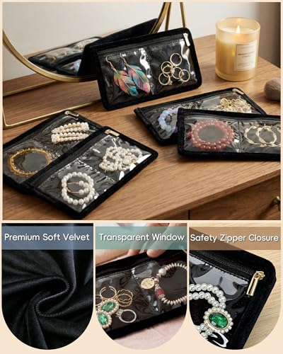 Travel Jewelry Organizer Case Refill Pages-24 Compartments Clear Zipper Velvet Pockets for Rings Earrings Necklaces,2-Section Replacement Pages, Black,Pack of 6 - color: 2-Section Inner Pages,Black,Pack of 6