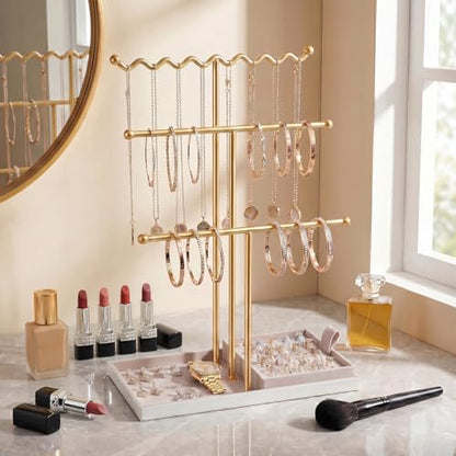 Jewelry Stand Holder Organizer, 3 Tier Bracelet Holder Display with Detachable Velvet Tray, Elegant Jewlery Tower for Display Bracelet, Necklace, Earrings, Rings (Pink) - color: Pink