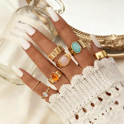 RIOSO Chunky Rings Set for Women Thick Large Big Bulk Statement Dainty Fashion Stackable Knuckle Ring Womens Chunky Rings Jewelry Sets