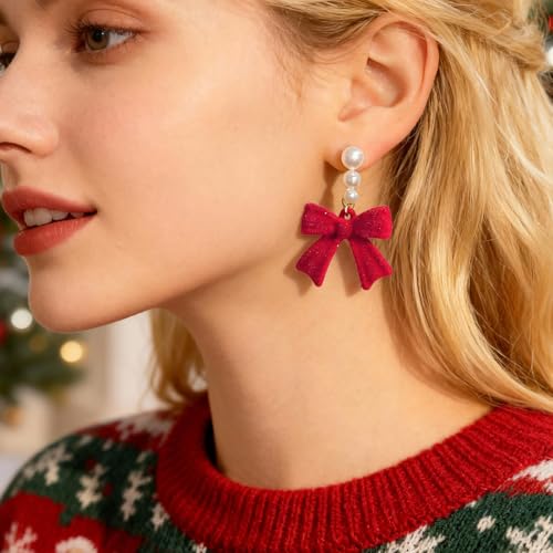 Bow Earrings Red Earrings for Women Dangle Cute Earrings Red Stuff Jewelry Outfits Accessories Gifts for Girls - color: A2:red bow earrings