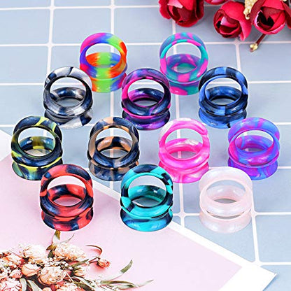 YOFANST 24pcs-100pcs Colorful Silicone Ear Gauges Double Flared Ear Tunnels Set Stretchers Expander Ear Piercing Jewelry - color: 24pcs, 1/2"