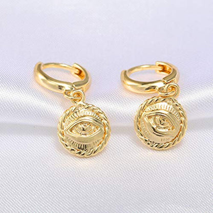 XYJZXY Gold Huggie Small Hoop Earrings with Charm Personalized Snake/Evil Eye/Star/Cross/Lock/Key 18k Gold Plated Crystal Drop Dangle Earrings for Women - style: Evil Eye