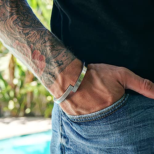 Silver Men's Cuff Bracelets, Black Magnetic Clasps Bangle Bracelet for Men,14K Gold Stainless Steel Metal Cool Antique Retro Open Bracelet for Father Dad Papa, 6.5"-8.0" Inner Circ. - color: 8.0" Inner Circ.&Silver