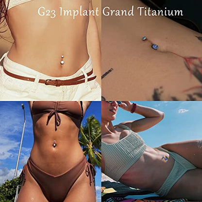 VOJO G23 Titanium Belly Button Rings Cubic Zircon Opal Hypoallergenic Threaded 14G Diamond Navel Body Piercing Jewelry Birthstone for Women - color: Claw Blue Opal