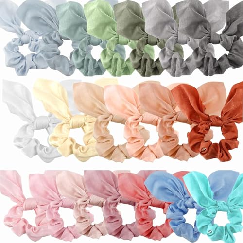 20 Pack Hair Scrunchies for Girls and Women, Satin Scrunchies for Thick Hair with Bow, Bunny Ear Scrunchies, Summer Hair Accessories, 20 Solid Color Options - color: multi-colored6