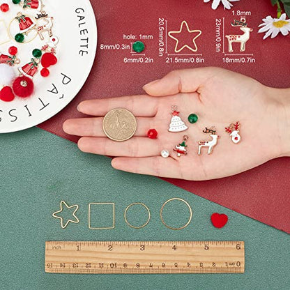 SUNNYCLUE 1 Box DIY 10 Pairs Christmas Fabric Fur Pompom Earring Making Kits Christmas Tree Reindeer Enamel Pendants Charms Faux Mink Fur Covered Pendants for Women Beginners, Instruction - color: 10-diy-10 Pairs Christmas Pompom Ball Earrings