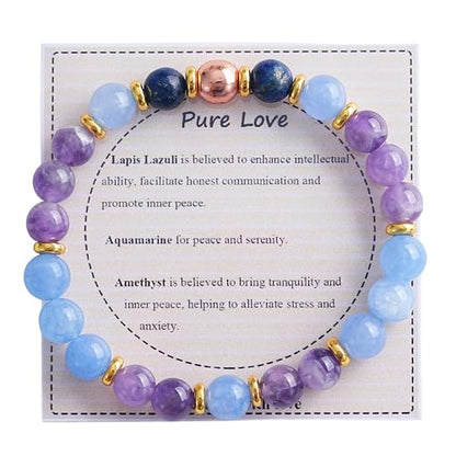 KSQS Healing Stone Bead Bracelet for Women, Natural Gemstones Balance Protection Bracelet, Spiritual Crystal Beads Bracelet Anxiety Relief with Meaning Card - color: Pure Love