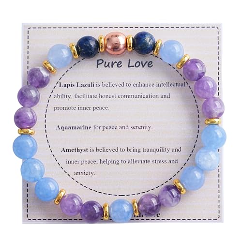 KSQS Healing Stone Bead Bracelet for Women, Natural Gemstones Balance Protection Bracelet, Spiritual Crystal Beads Bracelet Anxiety Relief with Meaning Card - color: Pure Love