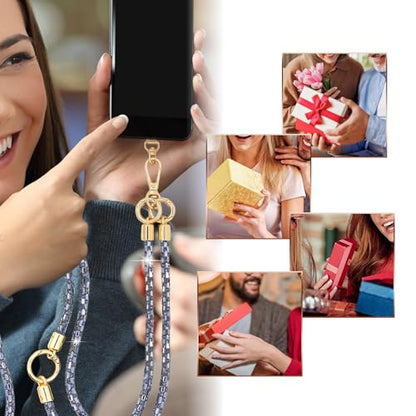 Crystal Phone Strap Crossbody Rhinestone Cell Phone Neck, Grey - color: Grey