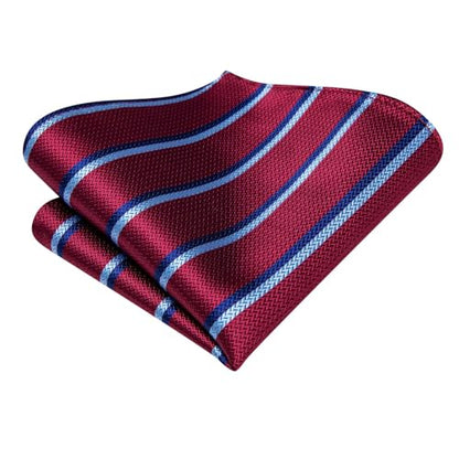 Dubulle Mens Paisley Striped Tie Woven Necktie for Men and Handkerchief Cufflinks Set Wedding Formal Business - color: Burgundy
