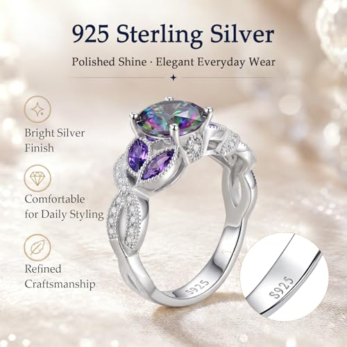 Yaresul 3.6ct 925 Sterling Silver Created Women's Rainbow Topaz|Sapphire|Aquamarine Ring Women Engagement Rings Bezel Setting Marquise Fashion Statement Ring Best Gift for Mother and Grandma Size 5-9 - color: Created Mystic Topaz