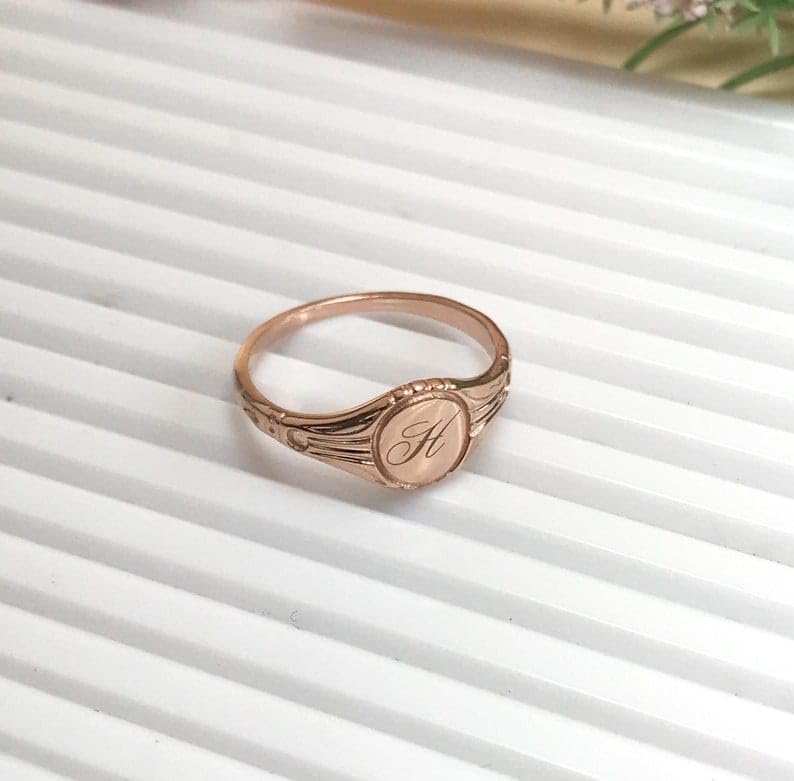 Personalized Oval Signet Ring, Custom Engraved Initials, Valentine's Gifts, Birthday Gift, Letter Engraved Signet Ring, 925 Sterling Silver - color: Rose Gold Vermeil