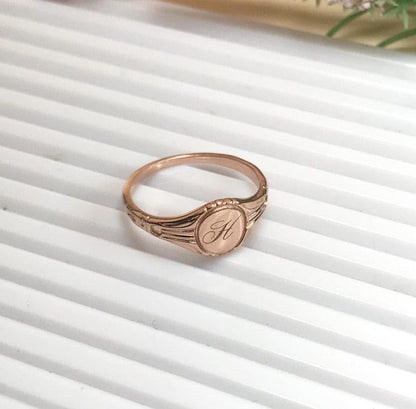 Personalized Oval Signet Ring, Custom Engraved Initials, Valentine's Gifts, Birthday Gift, Letter Engraved Signet Ring, 925 Sterling Silver - color: Rose Gold Vermeil
