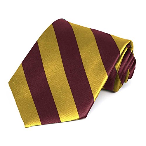 tiemart Men's Striped Tie Standard Length - color: Maroon and Gold